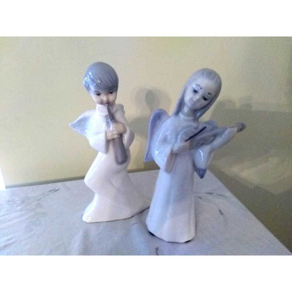 Vintage Tengra Porcelain Angel Figurines with Instruments from Spain-2 figures